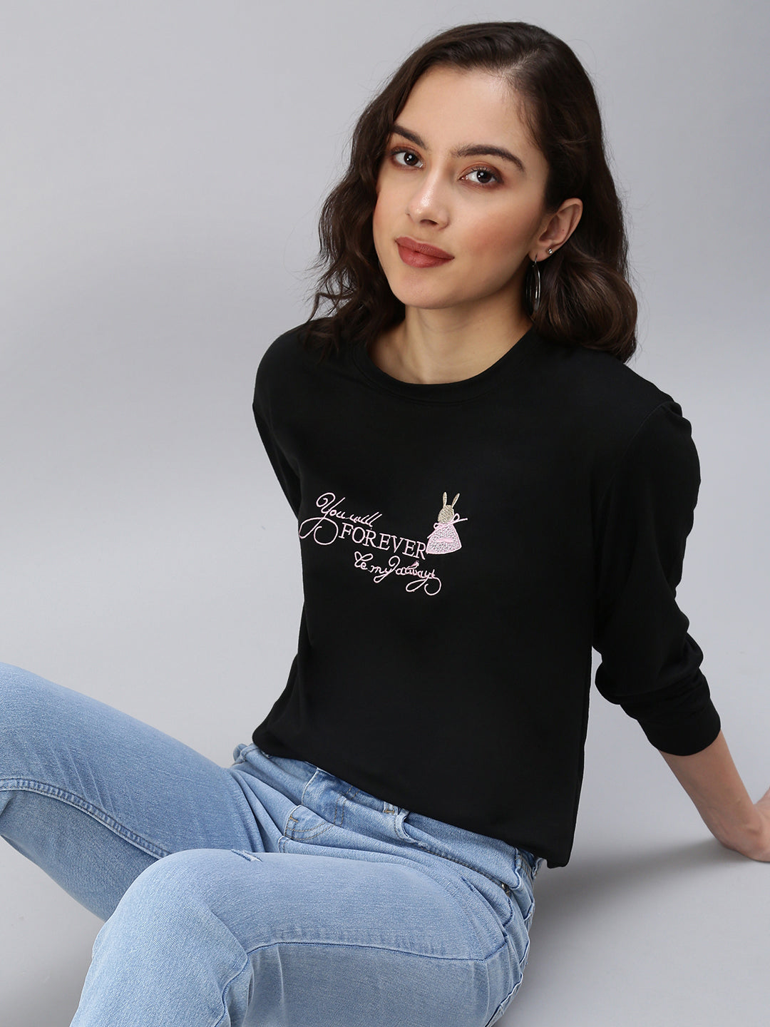 Women's Black Solid SweatShirt