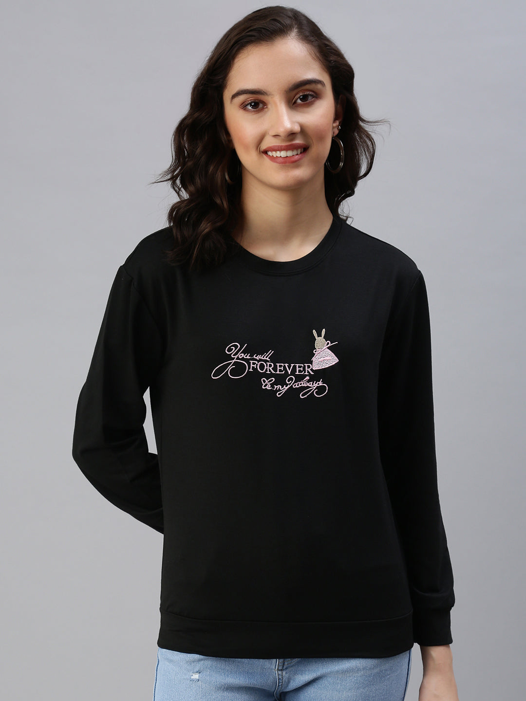 Women's Black Solid SweatShirt