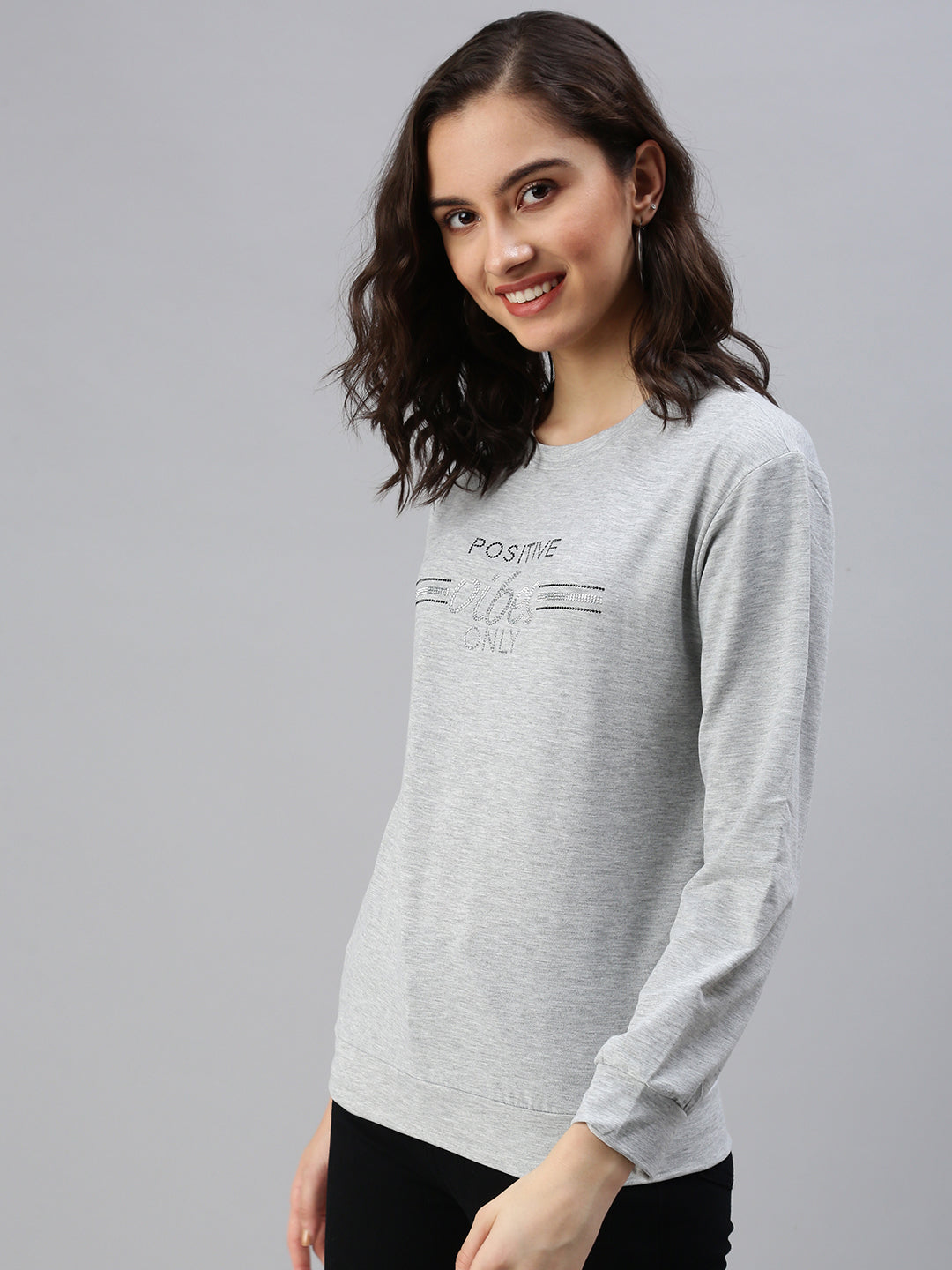 Women's Grey Solid SweatShirt