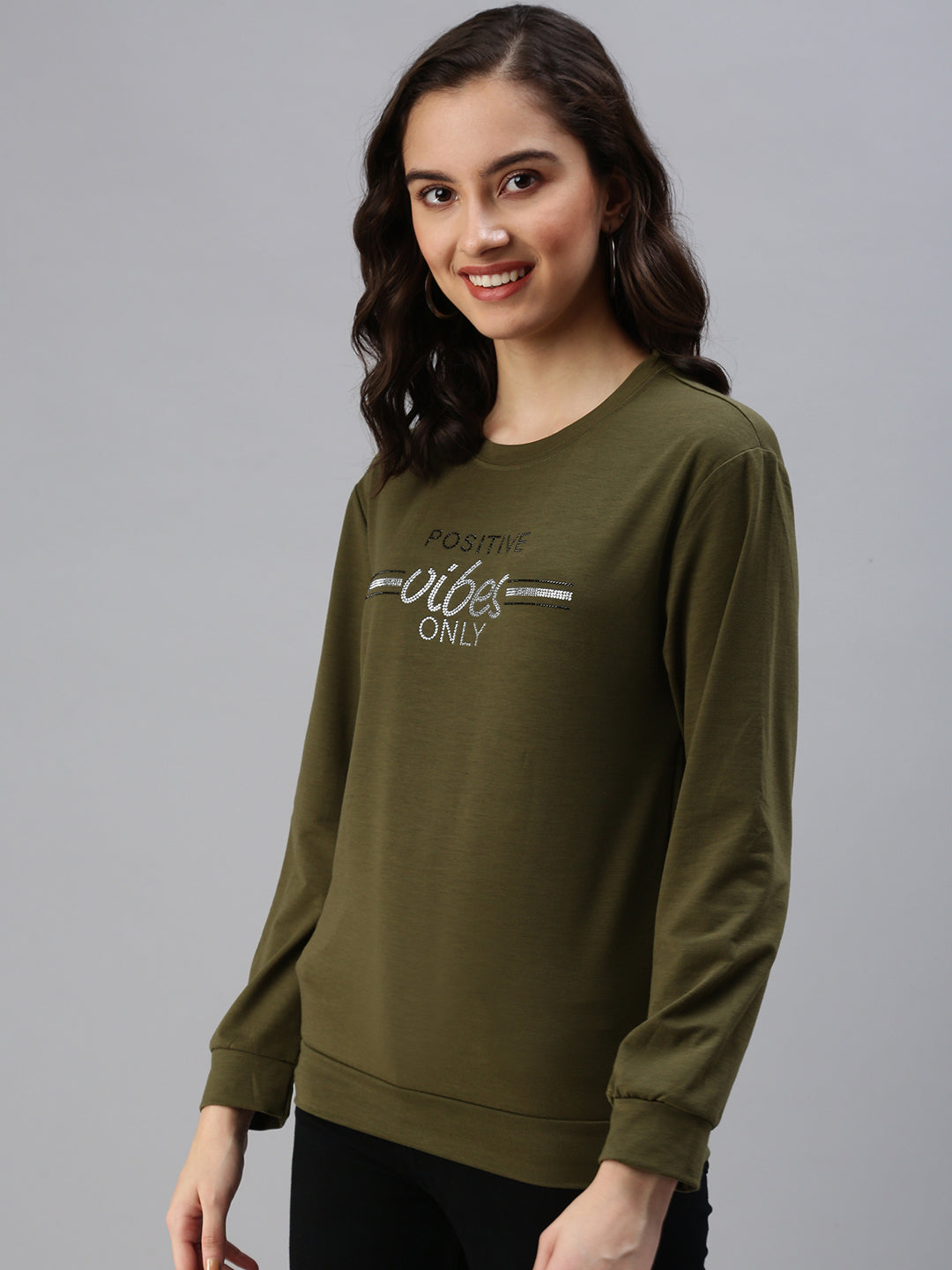 Women's Green Solid SweatShirt