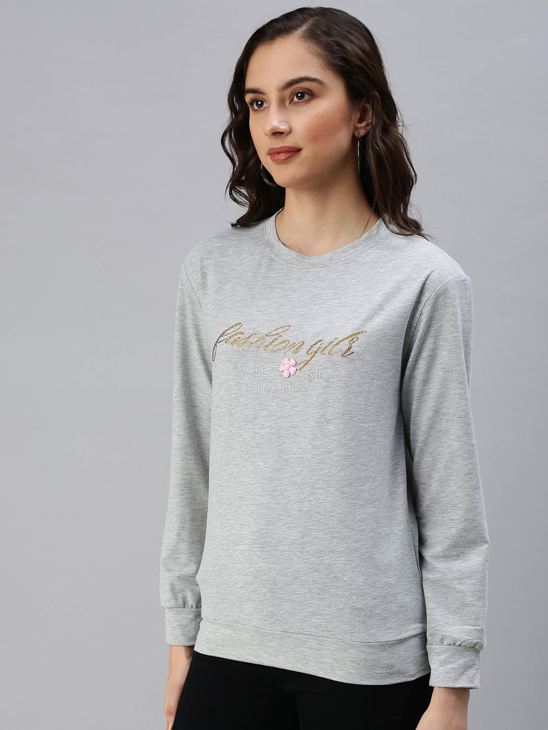 Women's Grey Solid SweatShirt