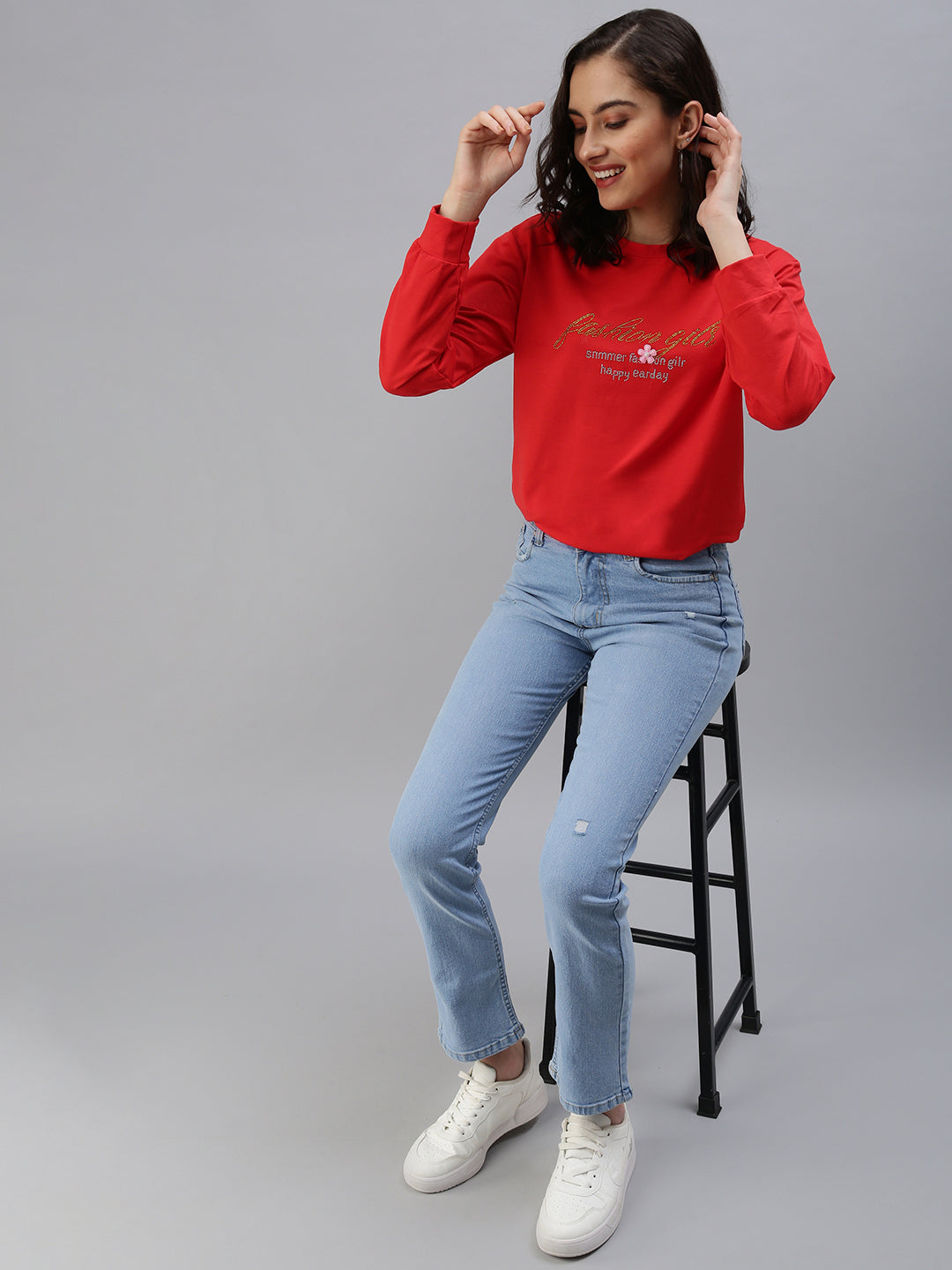 Women's Red Solid SweatShirt
