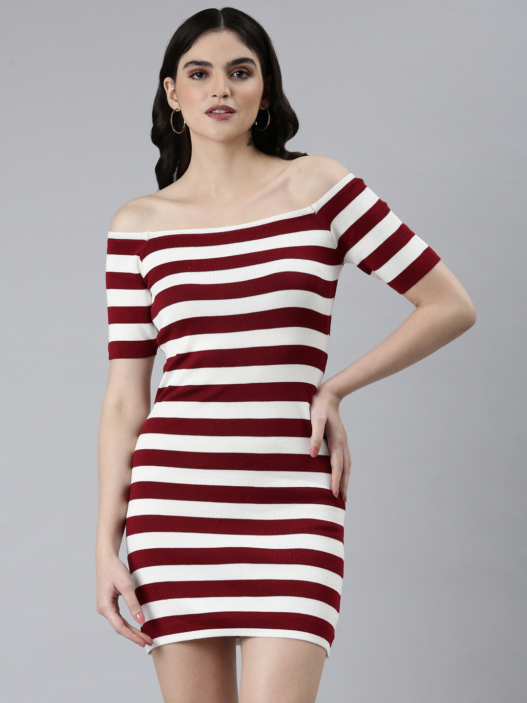 Women White Striped Bodycon Dress