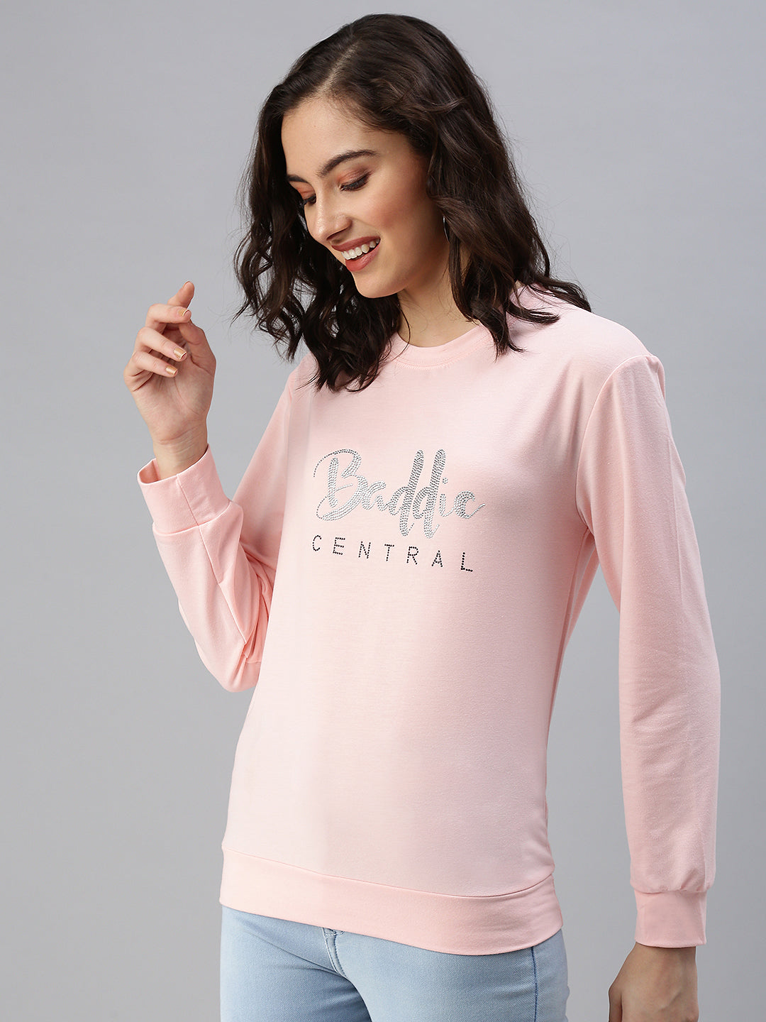 Women's Pink Solid SweatShirt