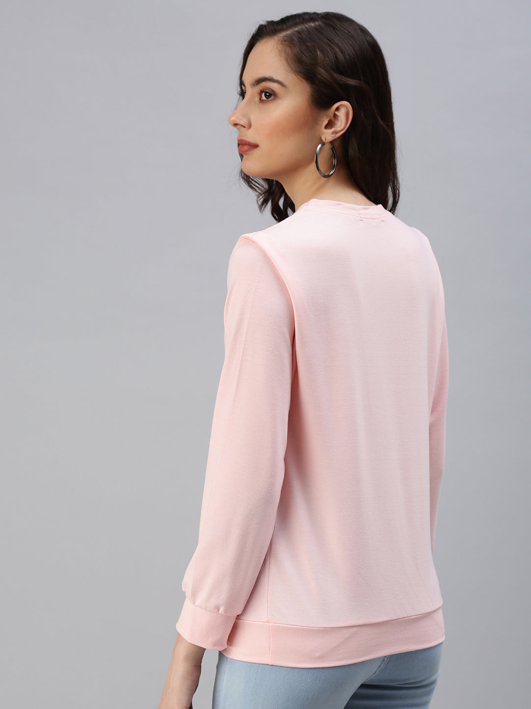 Women's Pink Solid SweatShirt