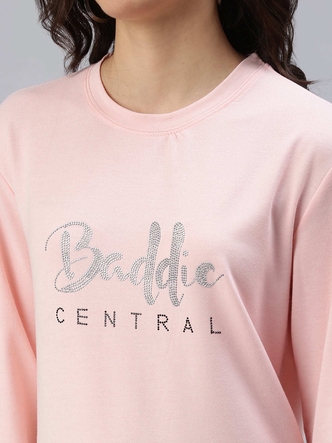 Women's Pink Solid SweatShirt