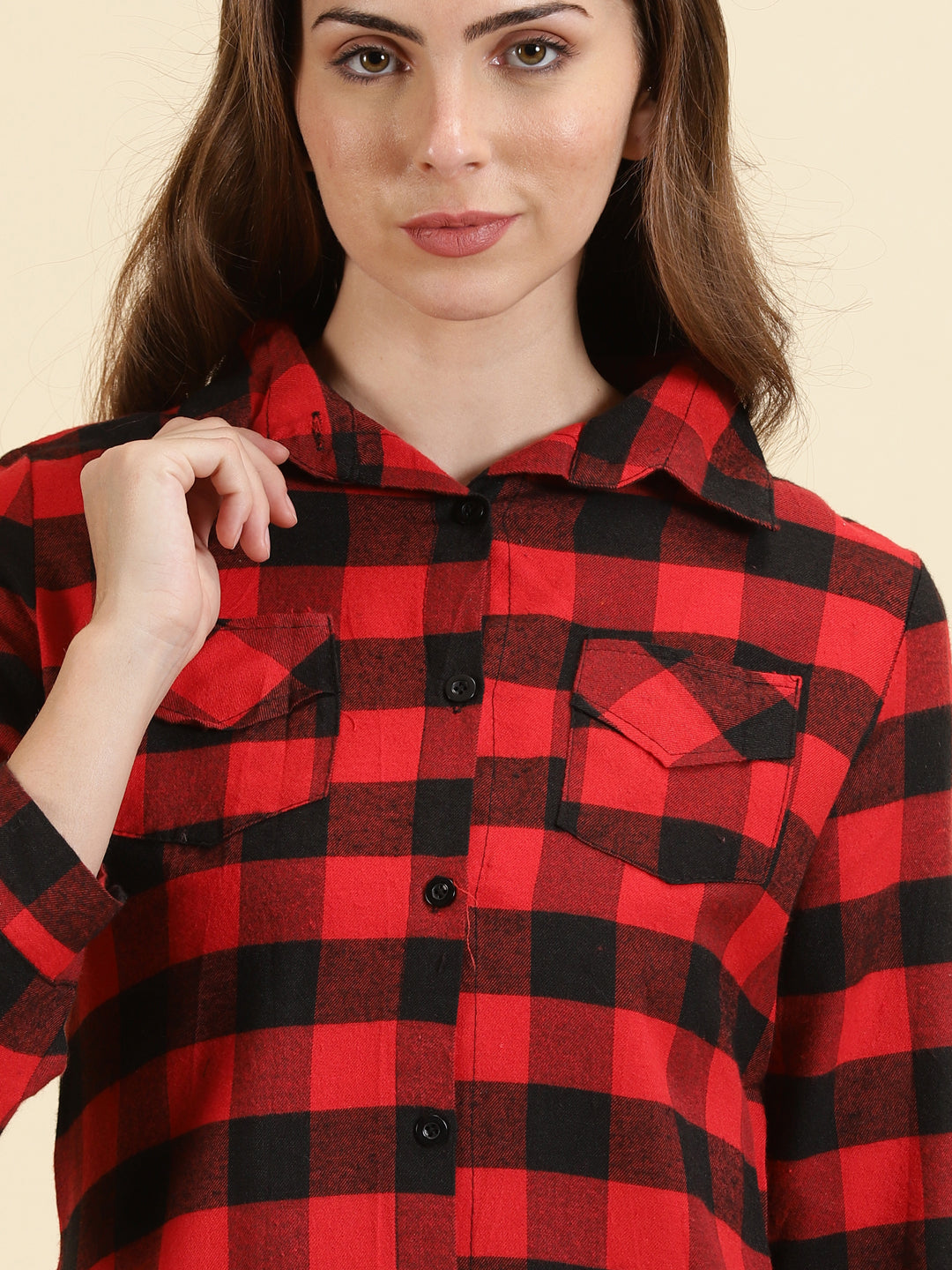 Women's Red Checked Longline Shirt