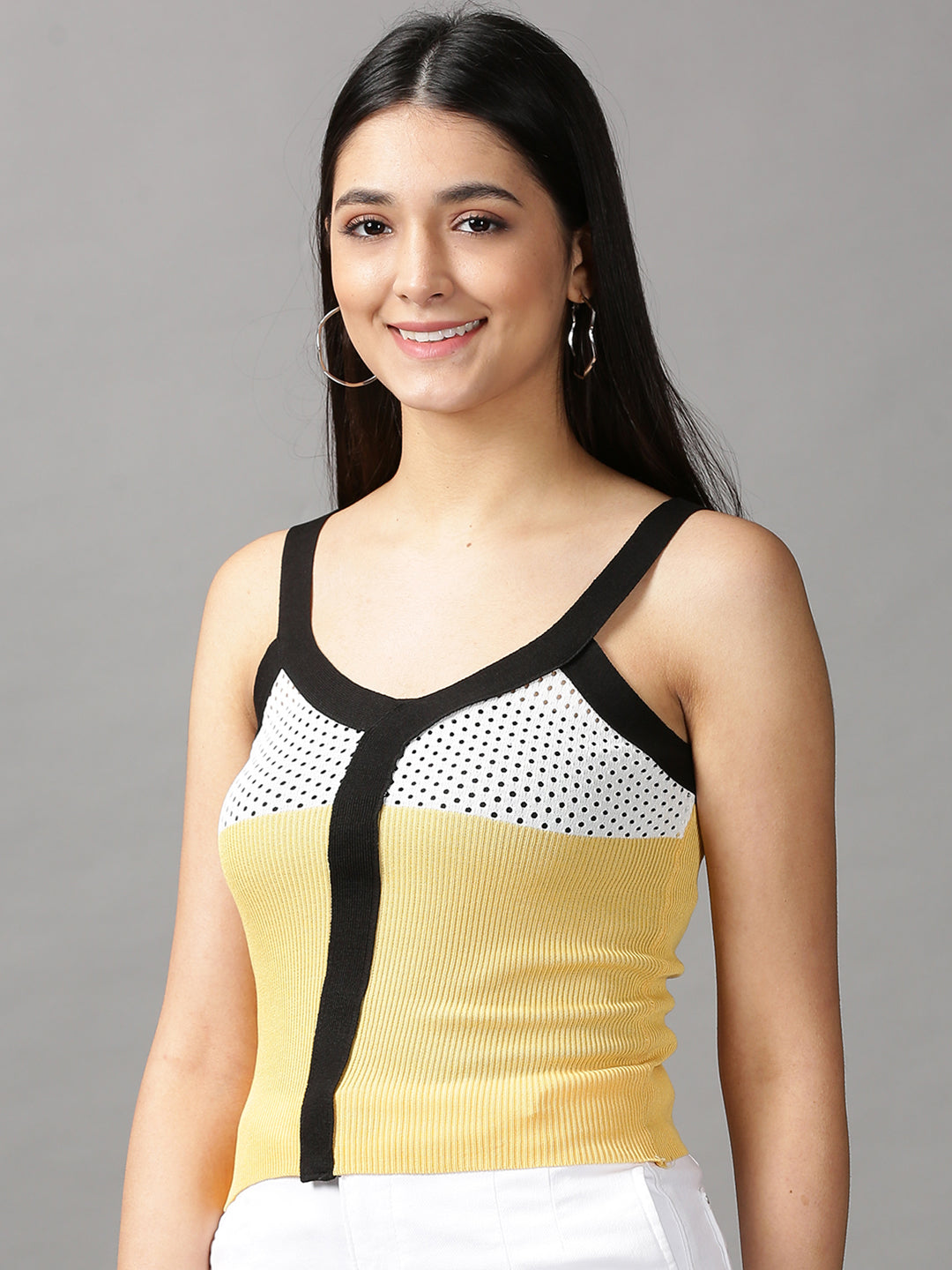 Women's Yellow Solid Fitted Crop Top