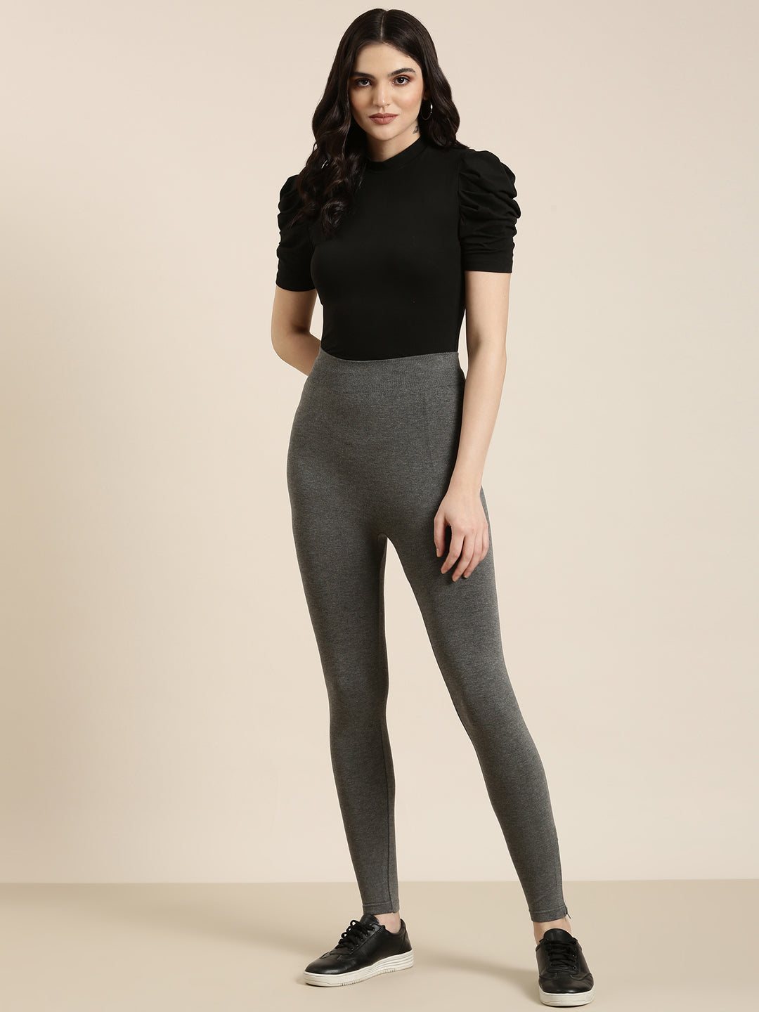 Women Grey Solid Leggings