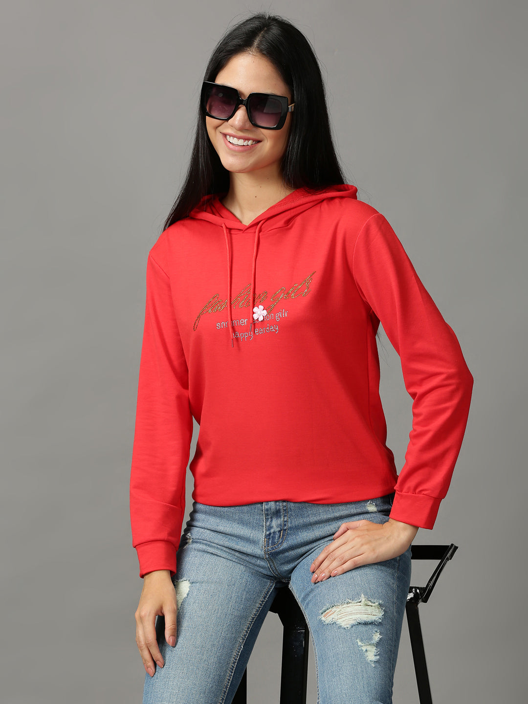 Women's Red Solid Sweatshirt