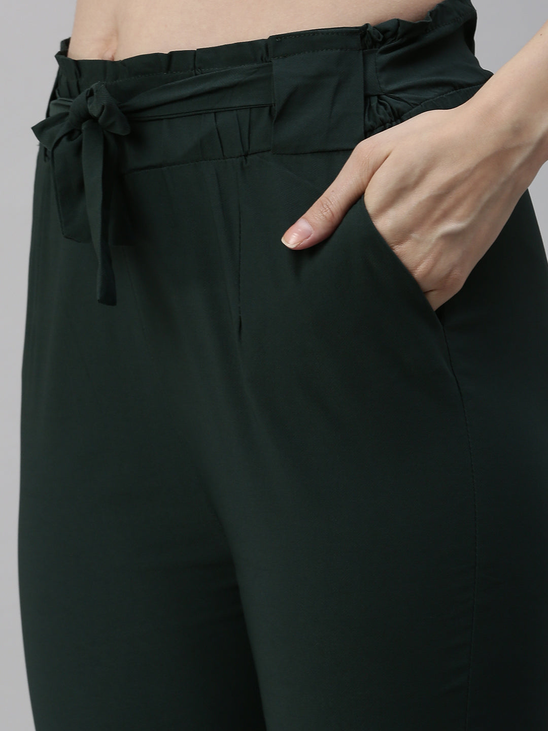 Women's Olive Solid Trouser