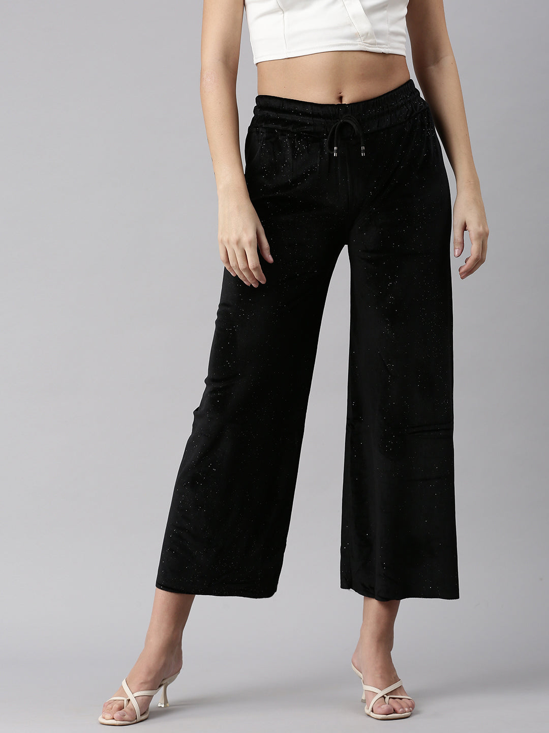 Women's Black Solid Parallel Trouser