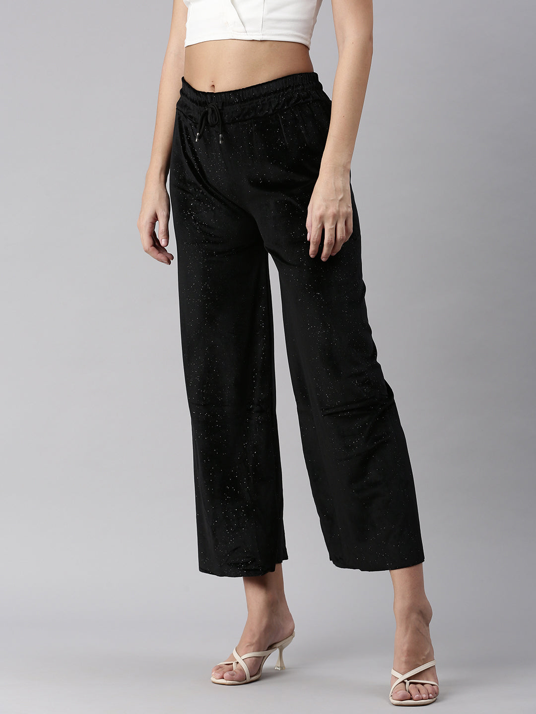 Women's Black Solid Parallel Trouser