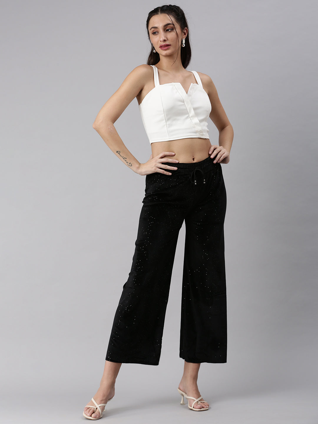 Women's Black Solid Parallel Trouser