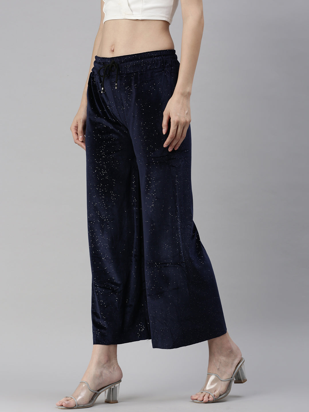 Women's Navy Blue Solid Parallel Trouser