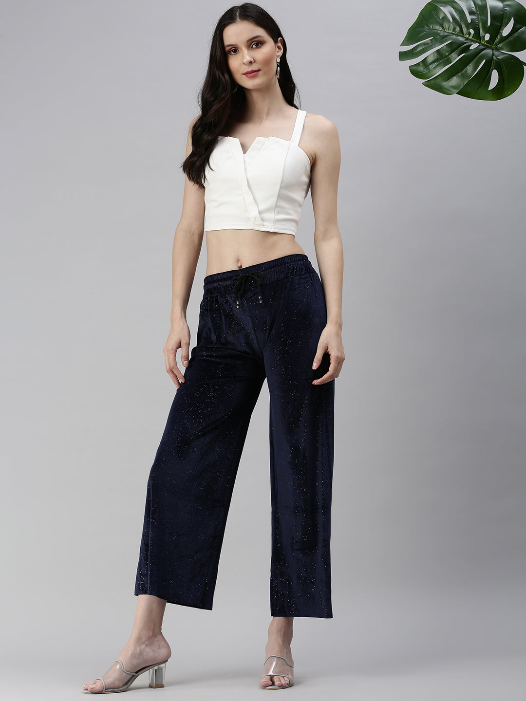 Women's Navy Blue Solid Parallel Trouser