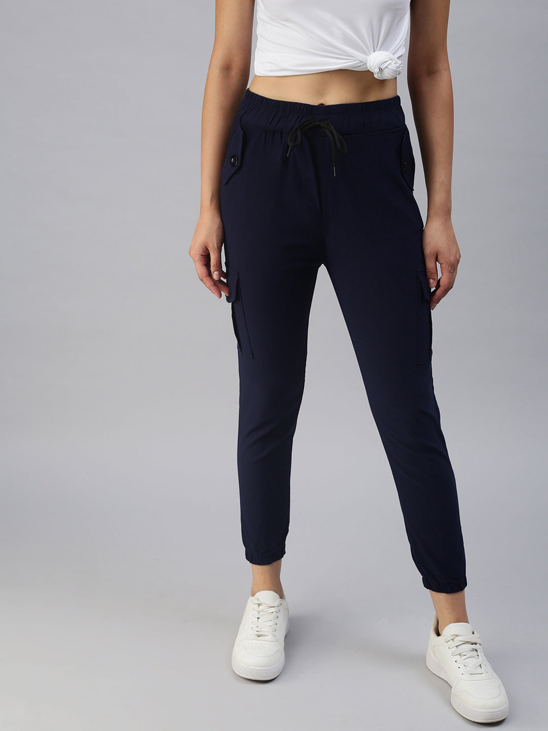 Women's Navy Blue Solid Joggers Track Pant