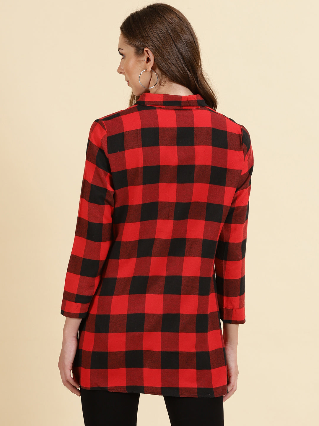 Women's Red Checked Longline Shirt