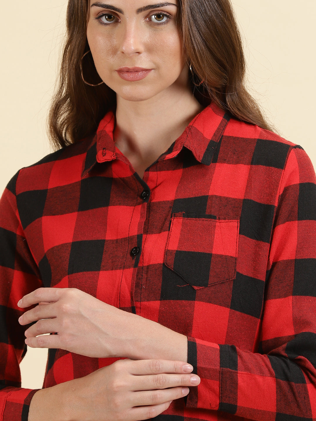 Women's Red Checked Longline Shirt