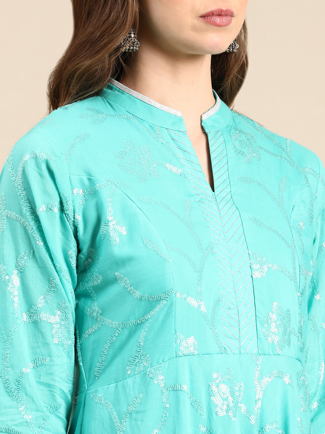 Women's Sea Green Embellished Anarkali Kurta