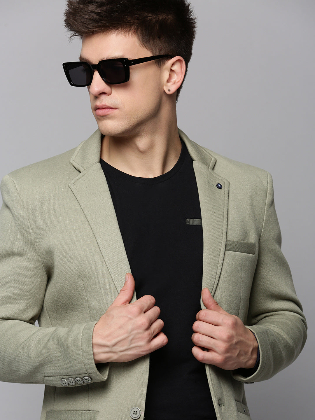 Men Green Solid Blazer