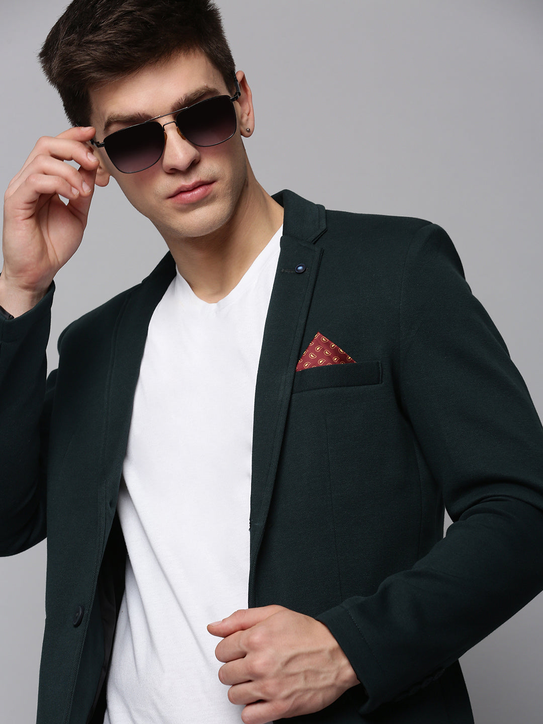 Men Green Solid Blazer