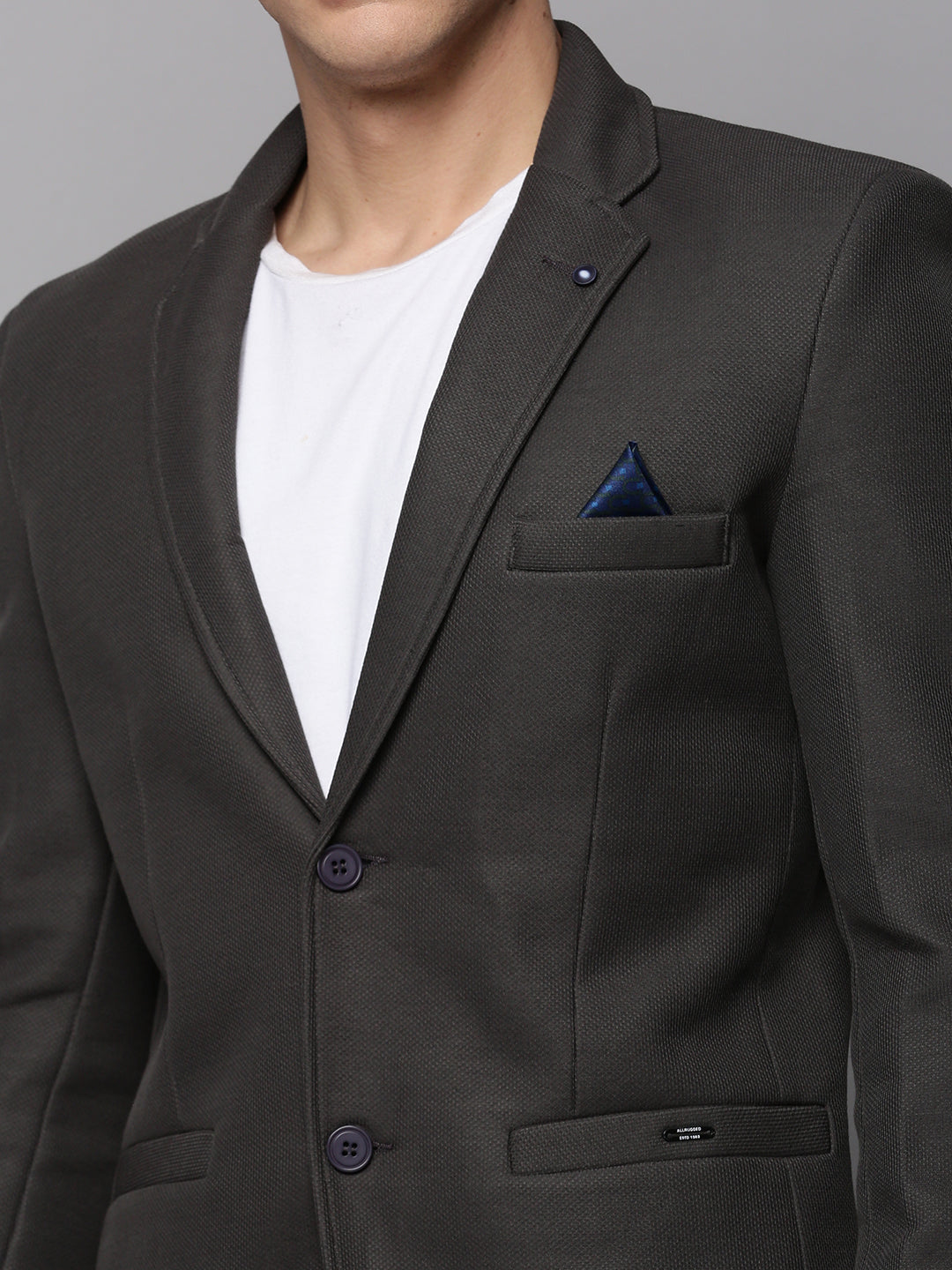 Men Grey Solid Blazer