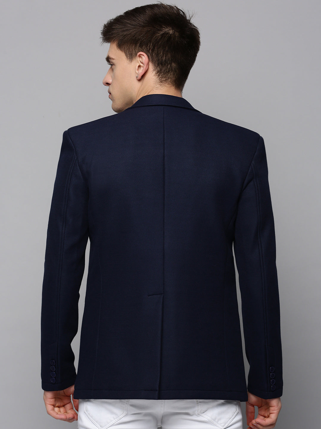 Men Navy Solid Blazer