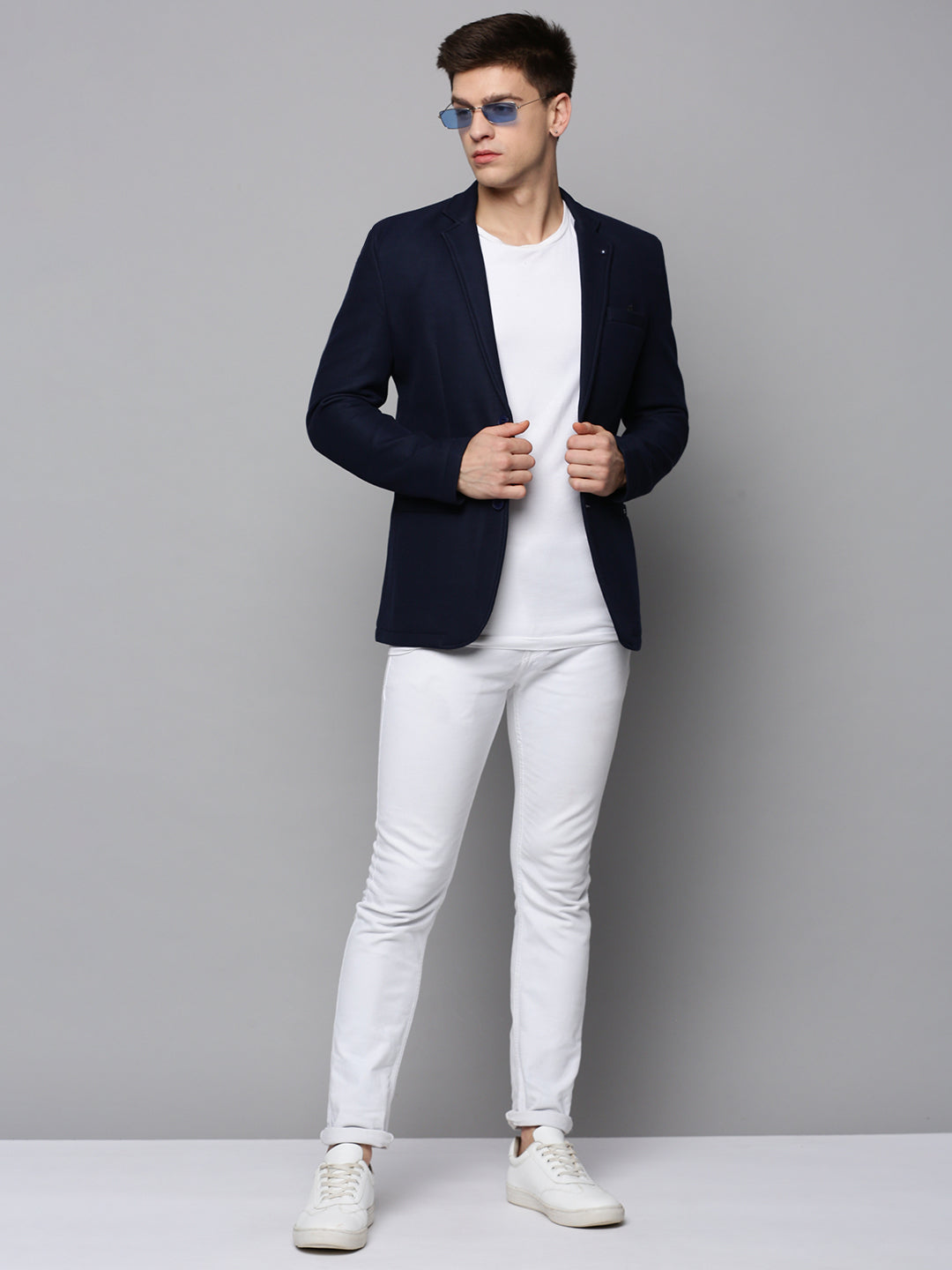 Men Navy Solid Blazer