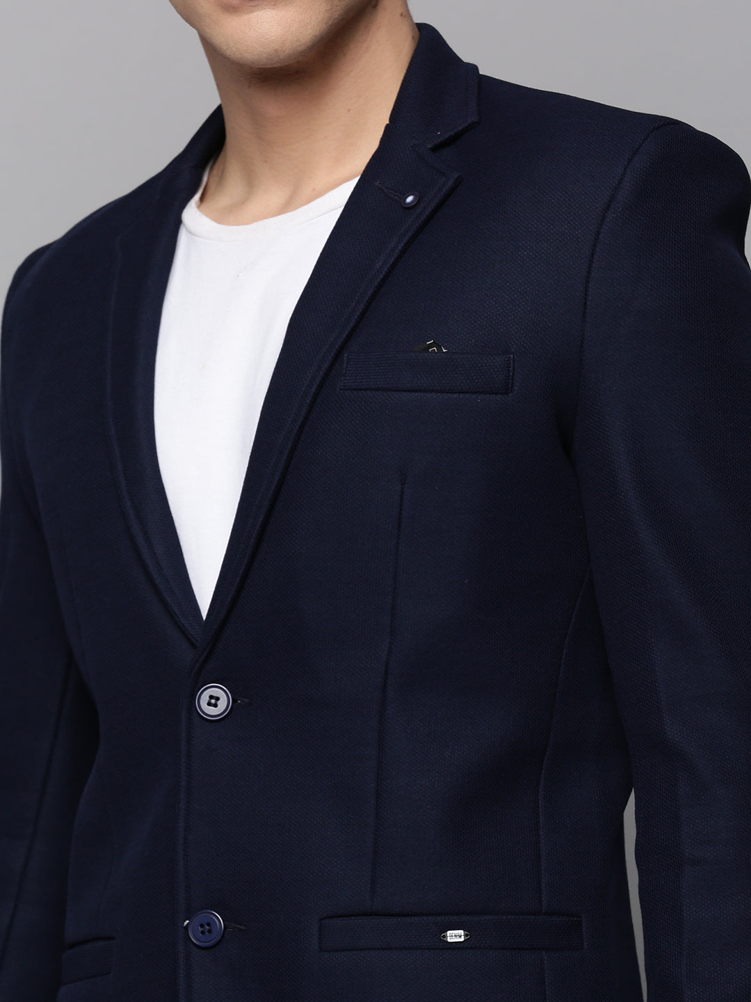 Men Navy Solid Blazer