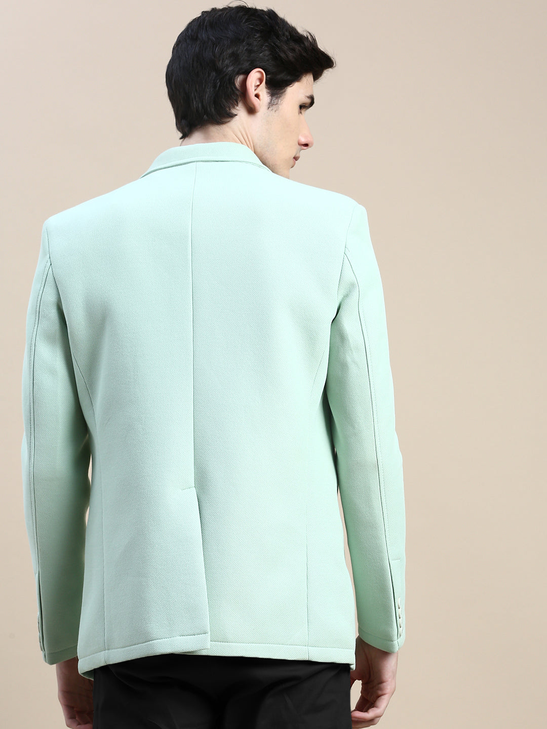 Men Green Solid Casual Blazers