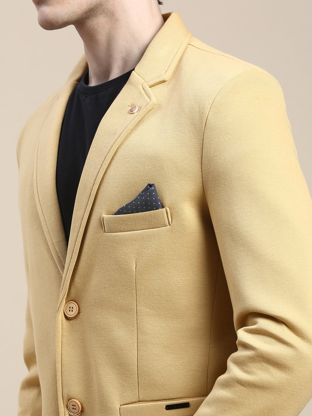 SHOWOFF Men s Notched Lapel Solid Mustard Single Breasted Blazer