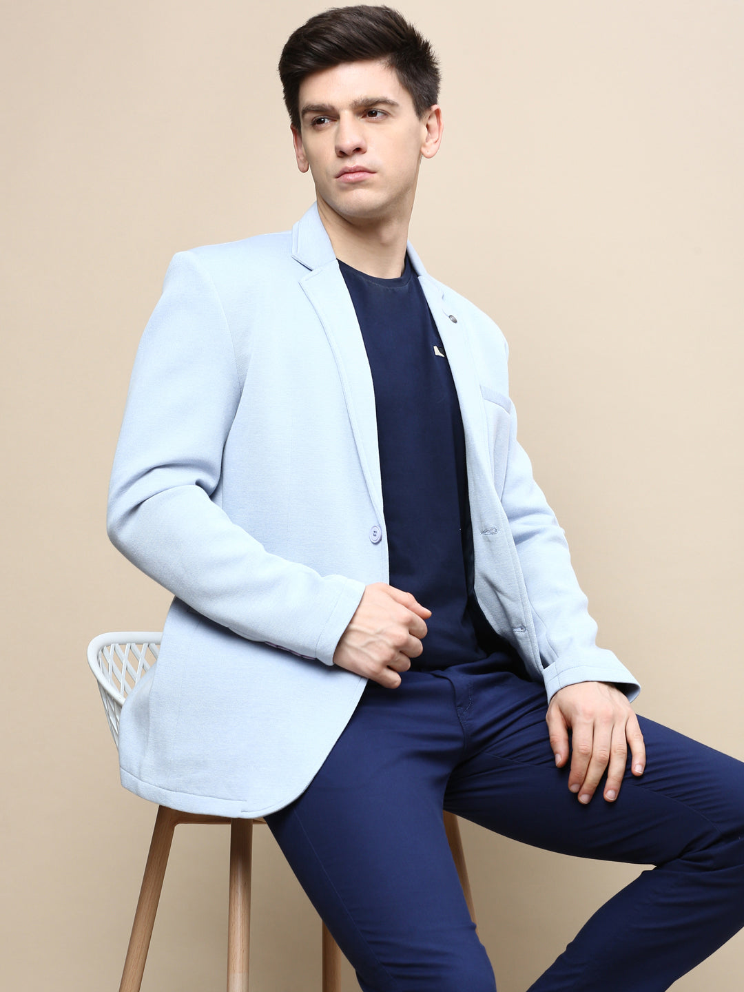 Men Blue Solid Casual Blazers