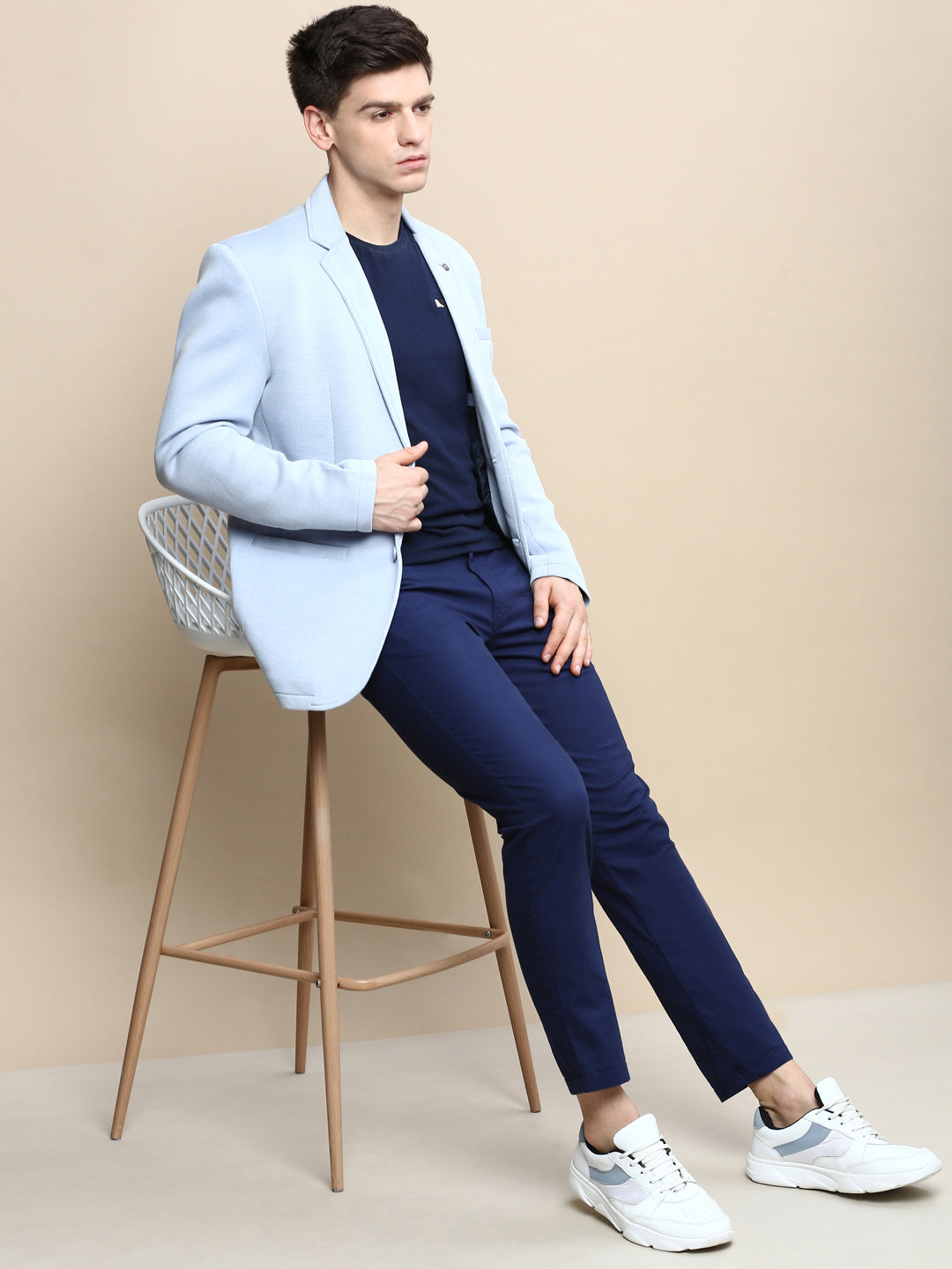 Men Blue Solid Casual Blazers