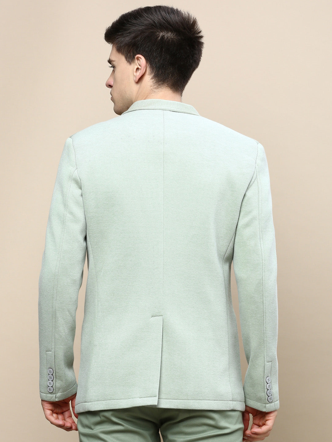 Men Green Solid Casual Blazers