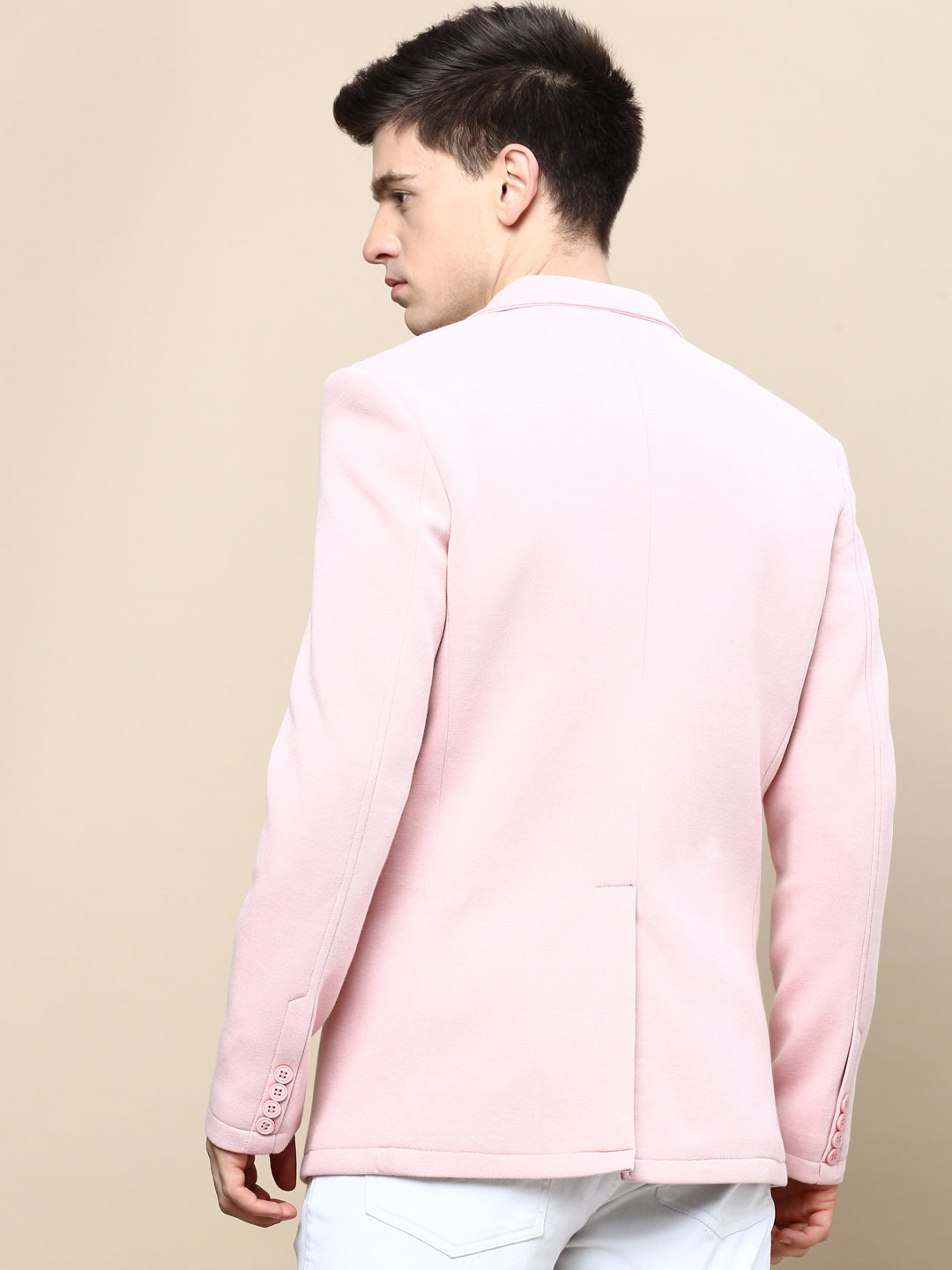 Men Pink Solid Casual Blazers