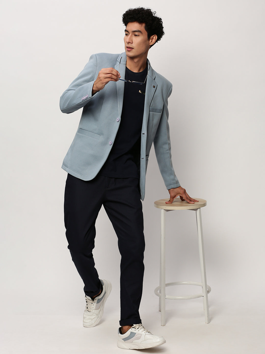 Men Blue Solid Casual Blazers