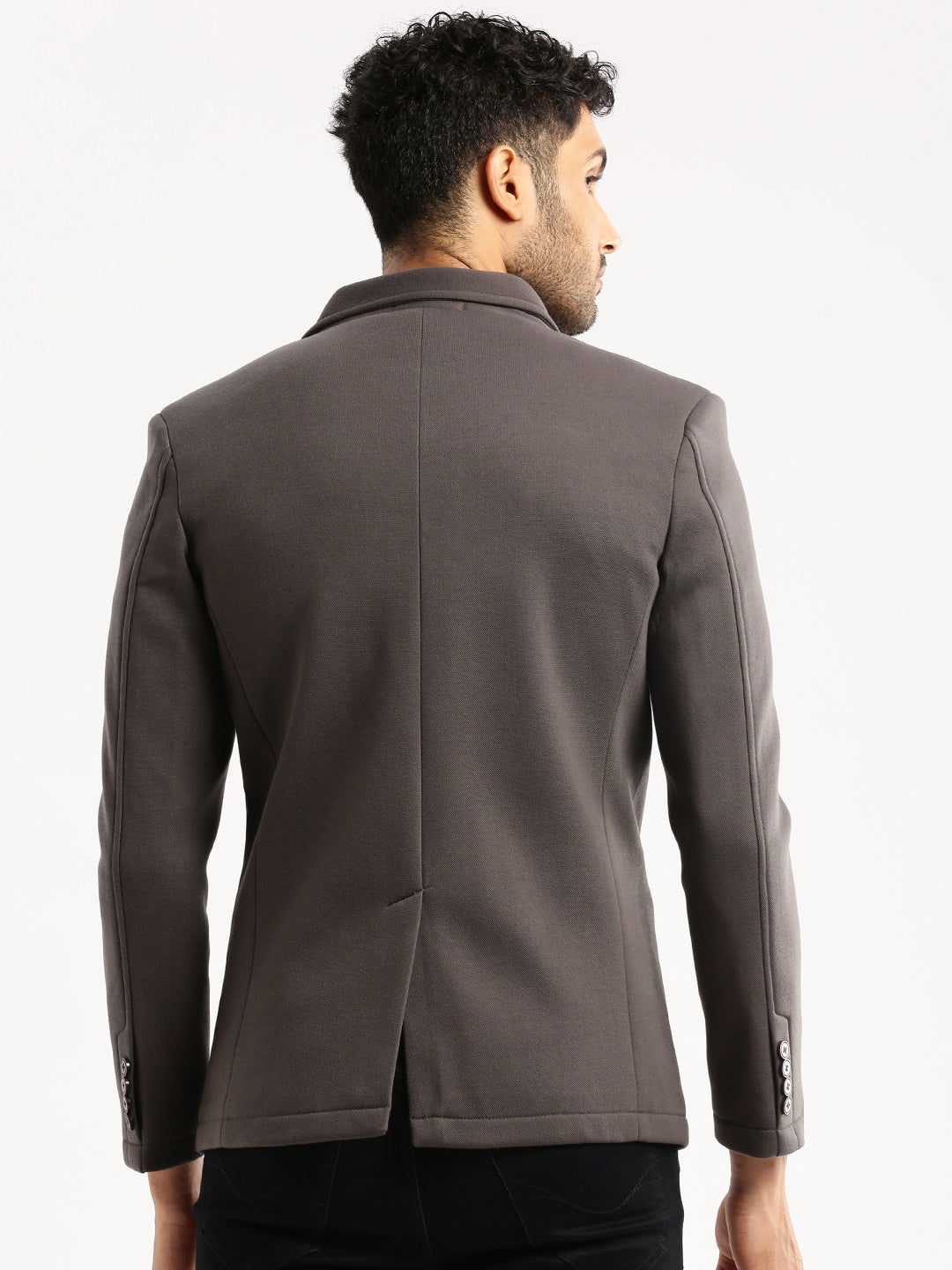 Men Grey Solid Notched Lapel Blazer