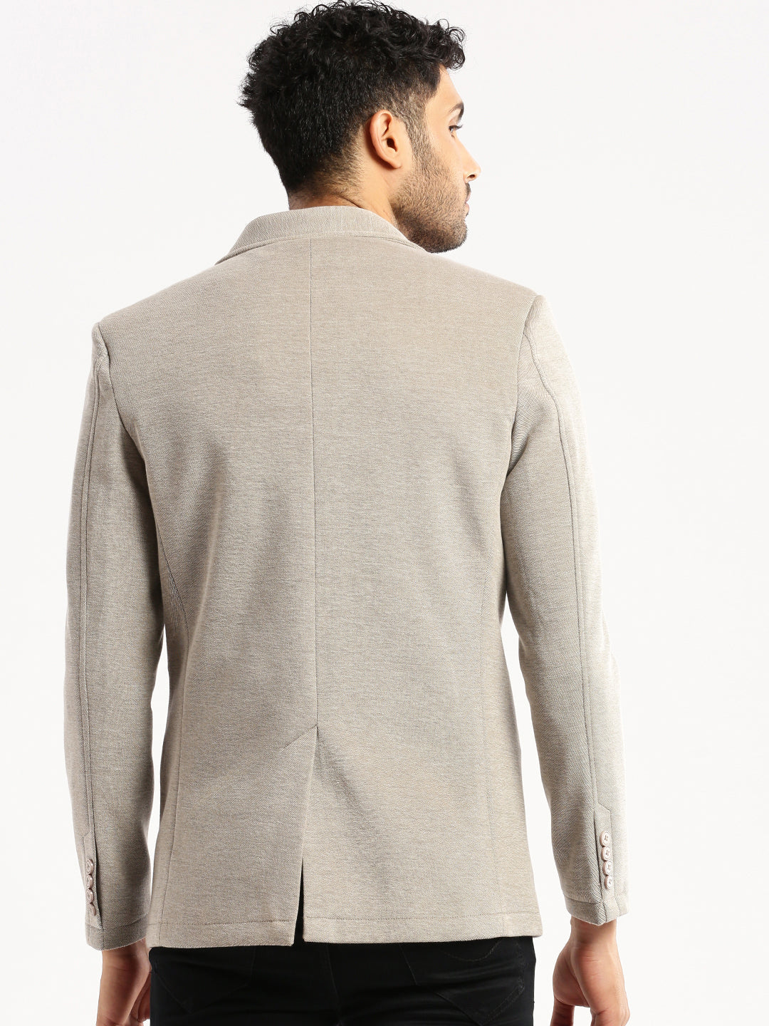 Men Grey Solid Notched Lapel Blazer