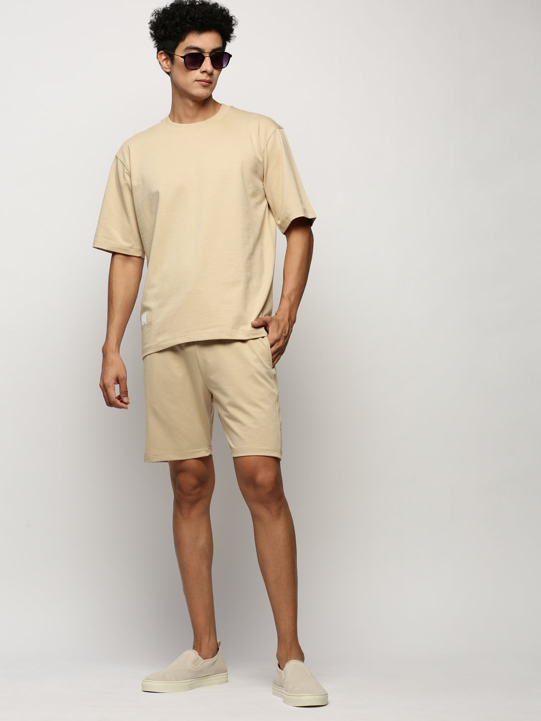Men Beige Solid Casual Co ords