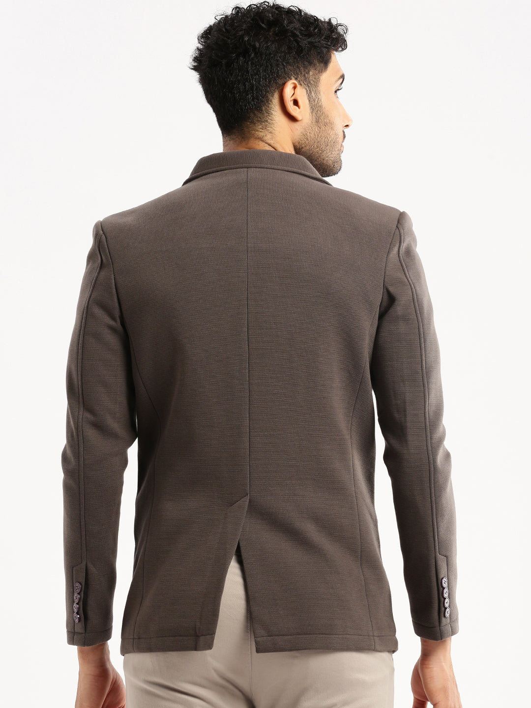 Men Grey Solid Notched Lapel Blazer