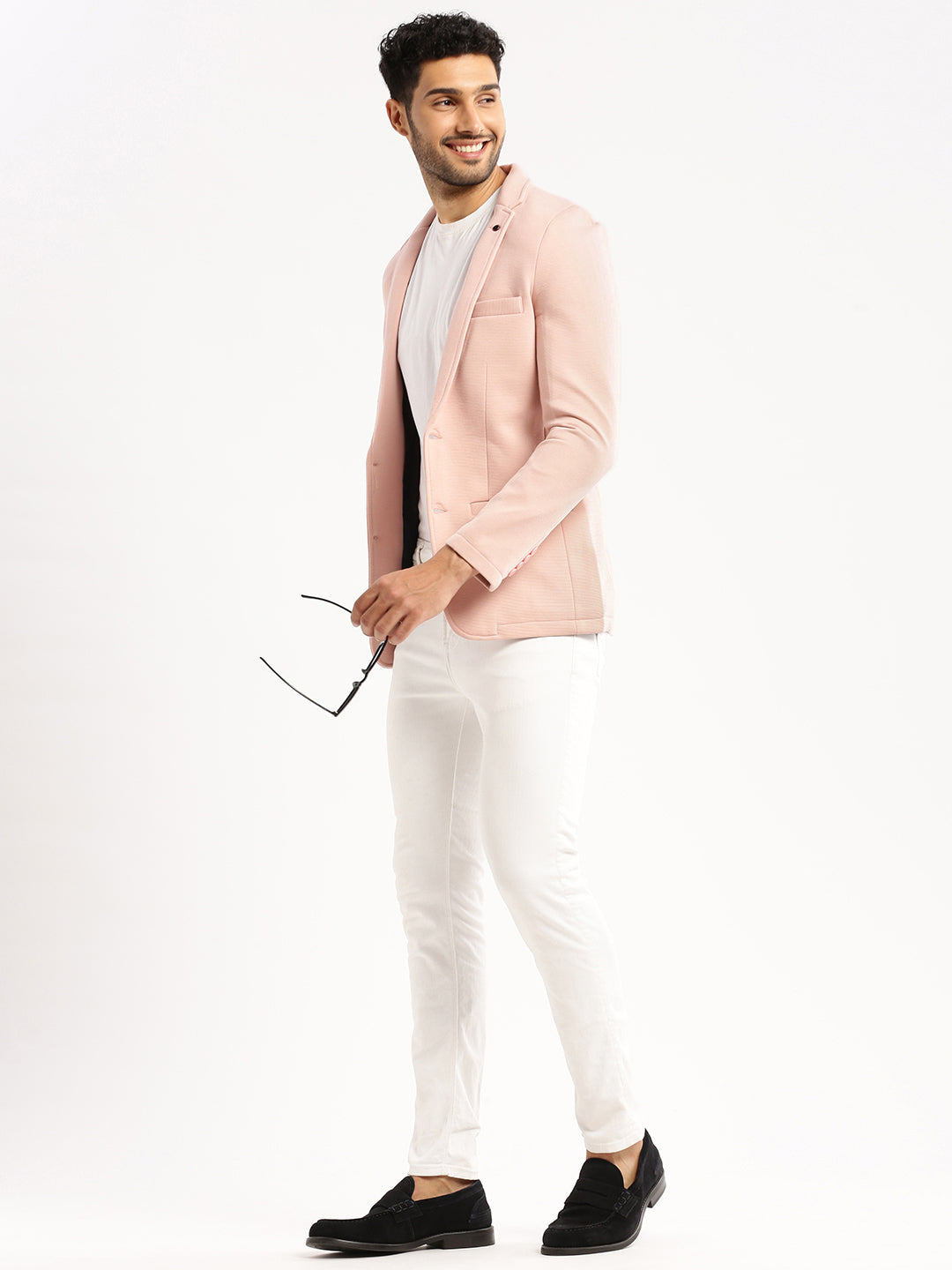 Men Peach Solid Notched Lapel Blazer