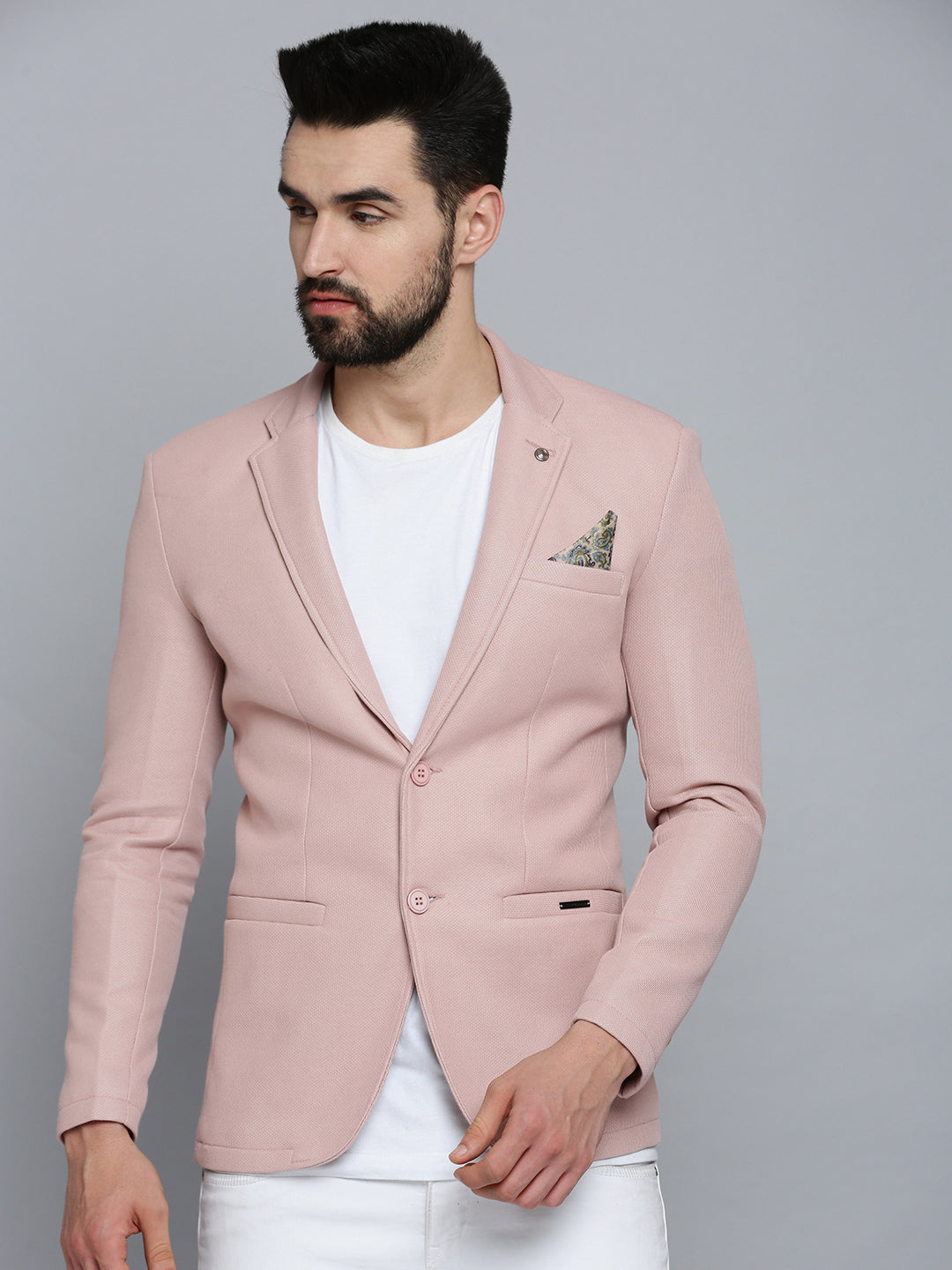 Men Pink Solid Blazer