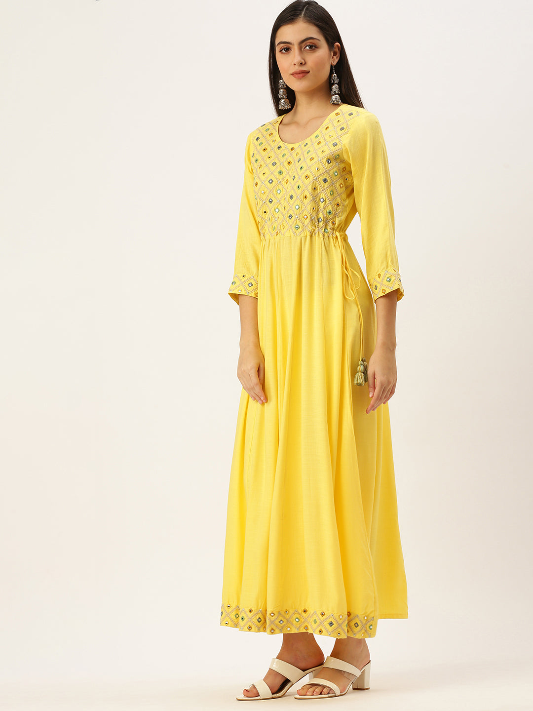 Women's Yellow Embroidered Anarkali Kurtas