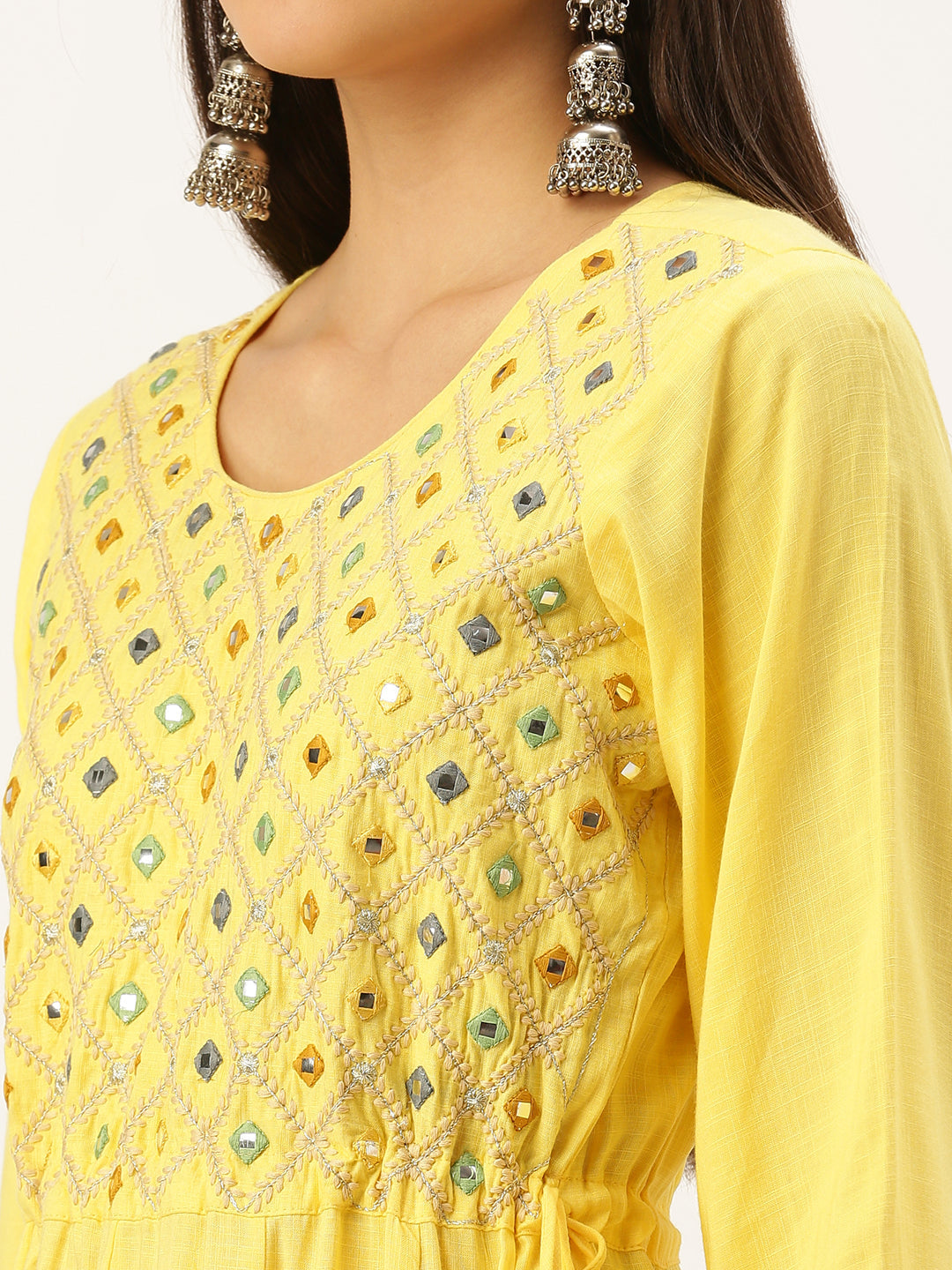Women's Yellow Embroidered Anarkali Kurtas