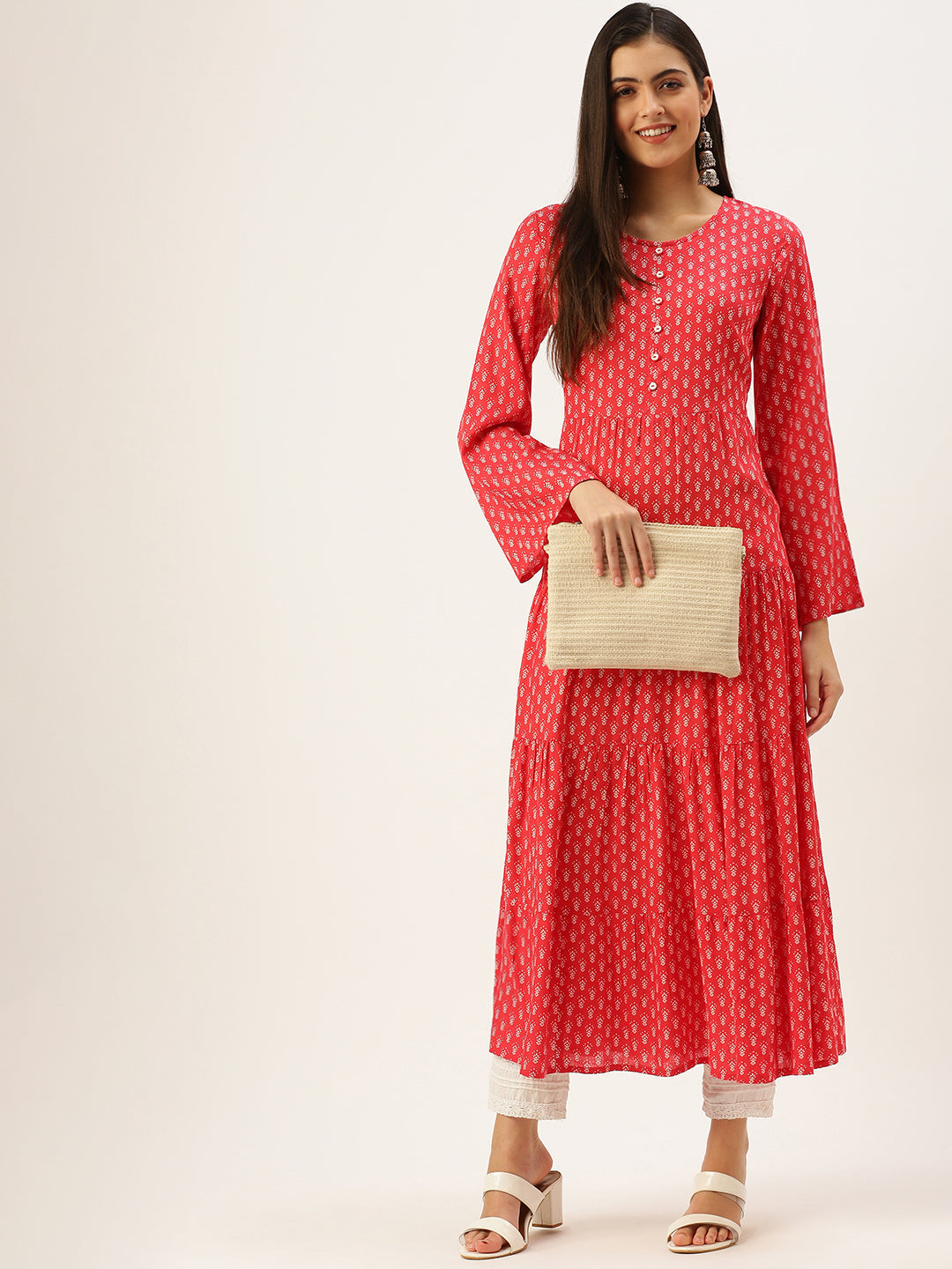 Women's Pink Printed A-Line Kurtas