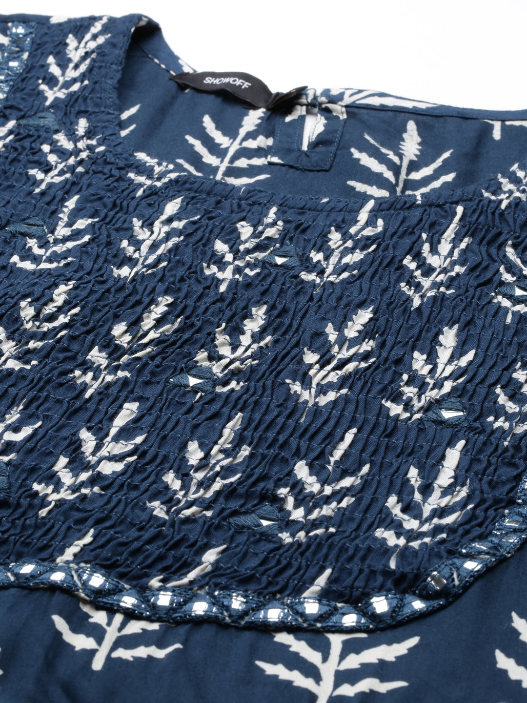 Women's Blue Embroidered Straight Kurta
