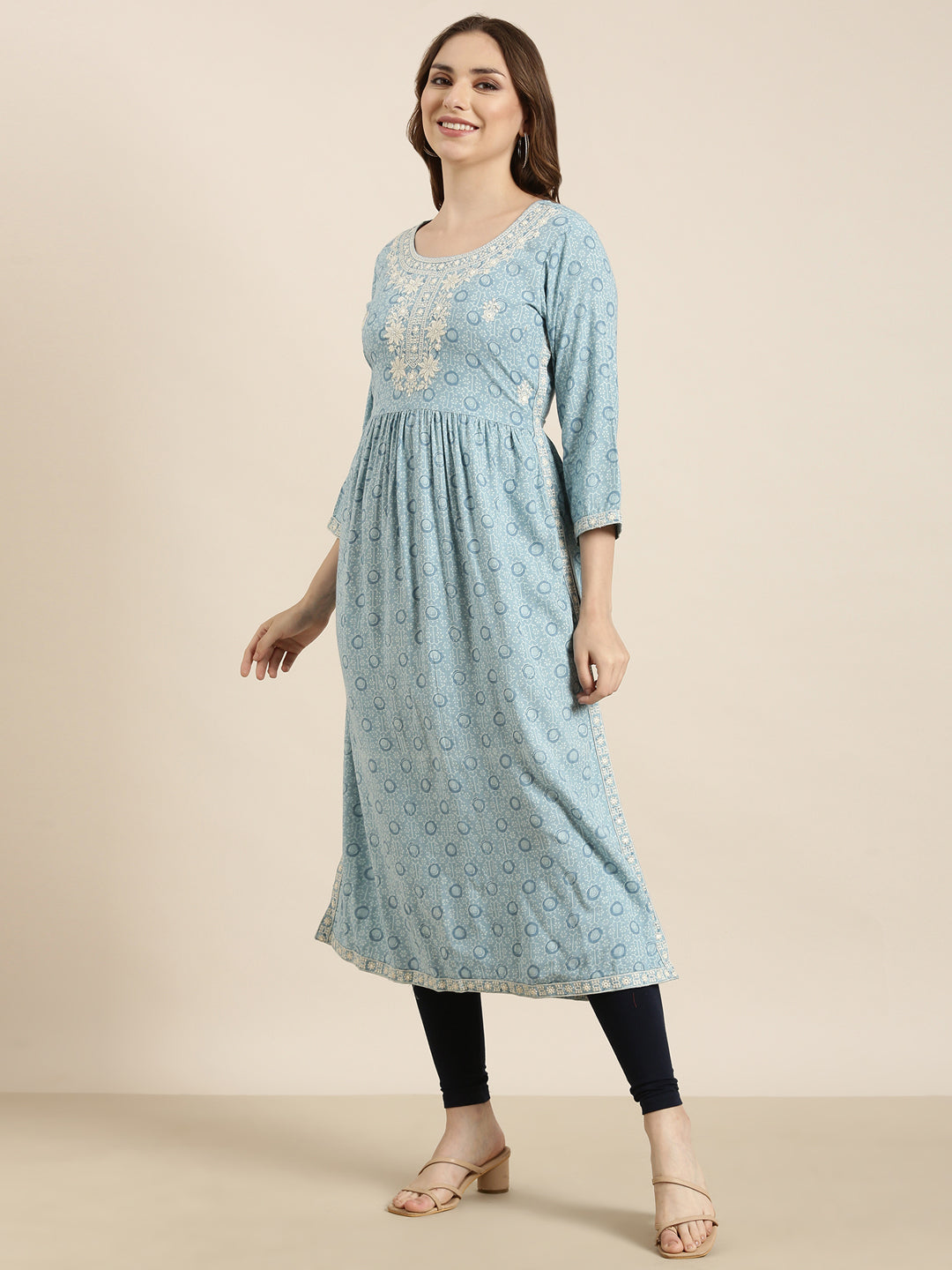 Women Straight Blue Floral Kurta