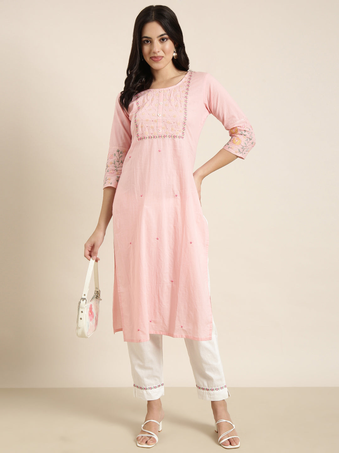 Women Straight Pink Solid Kurta and Trousers Set