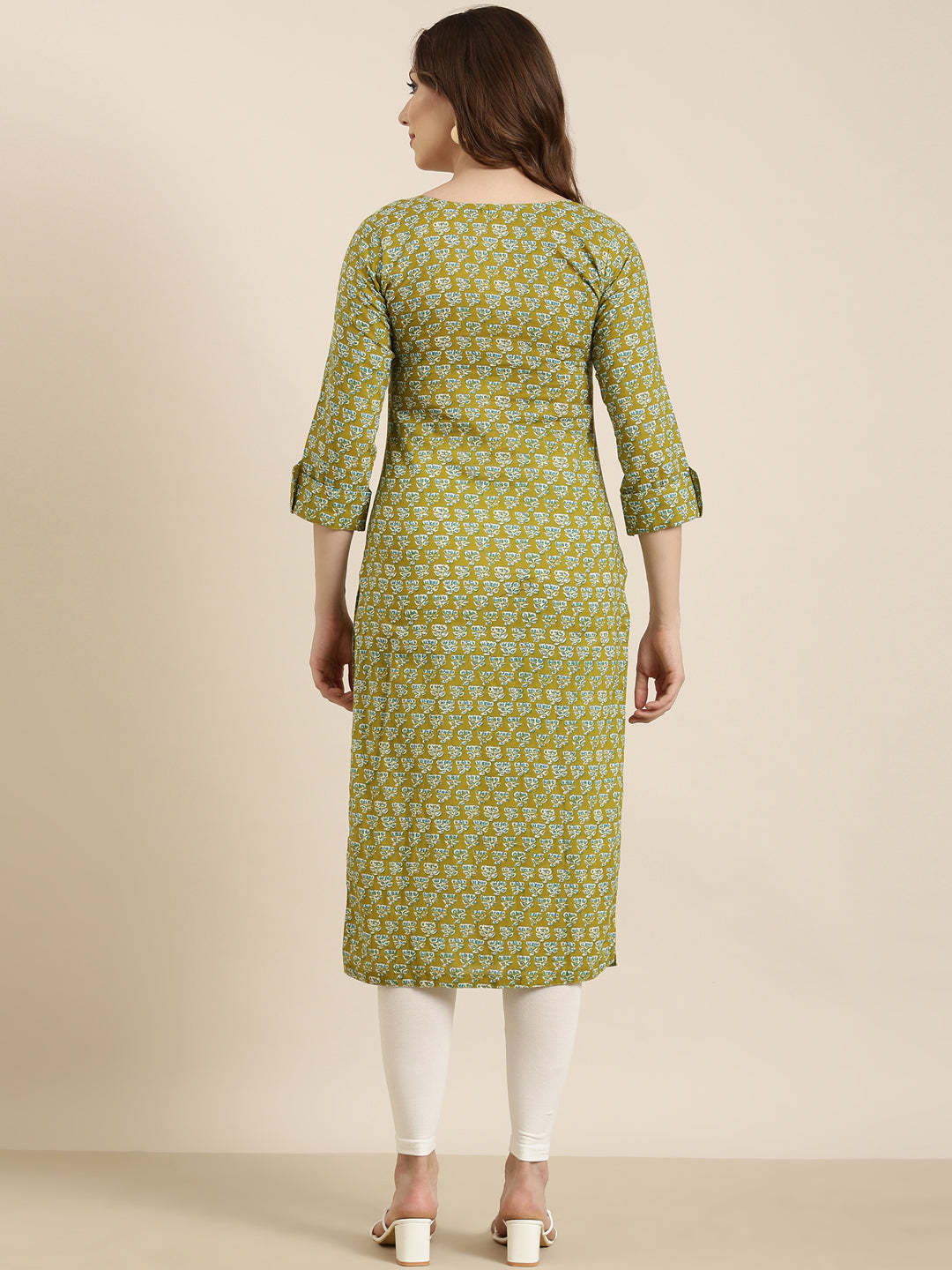 Women Straight Green Floral Kurta